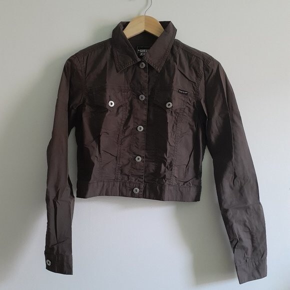 Guess Authentic Jeans Cropped Button Army Green Utility Military Jacket S/P - Picture 4 of 13